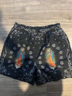 Black Virgin de Guadalupe Print Shorts- Unisex