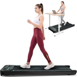 Treadmills for Home, Under Desk Treadmill Walking Pad with Audio Speakers, Slim & Portable Remote Dual LED Display, Office Home (Black and Green)