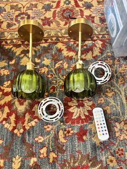 Green Glass Sconces, battery powered