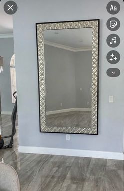 Large Floor Mirror with Silver Embossed Frame