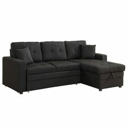 Brand New 89" x 59" Black Or Gray Fabric Reversible Sectional With Sleeper