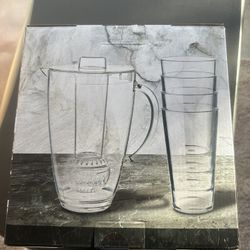 Acrylic Pitcher And 4 Glasses New In Box