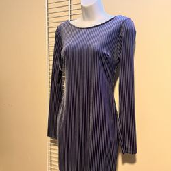 Medium / Large Suede Blue Long Sleeve Cocktail Dress 