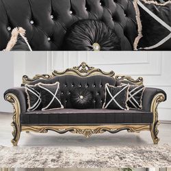 New In The Box Black Luxury Classic Living Room Sofa Set 3pc - Delivery And Financing Available 