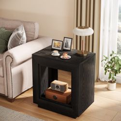 Tribesigns Rustic Brown End Table, 24" Side Table with Storage Shelf, Farmhouse Style Nightstand Bedside Table for Small Spaces, Bedroom, Living Room,