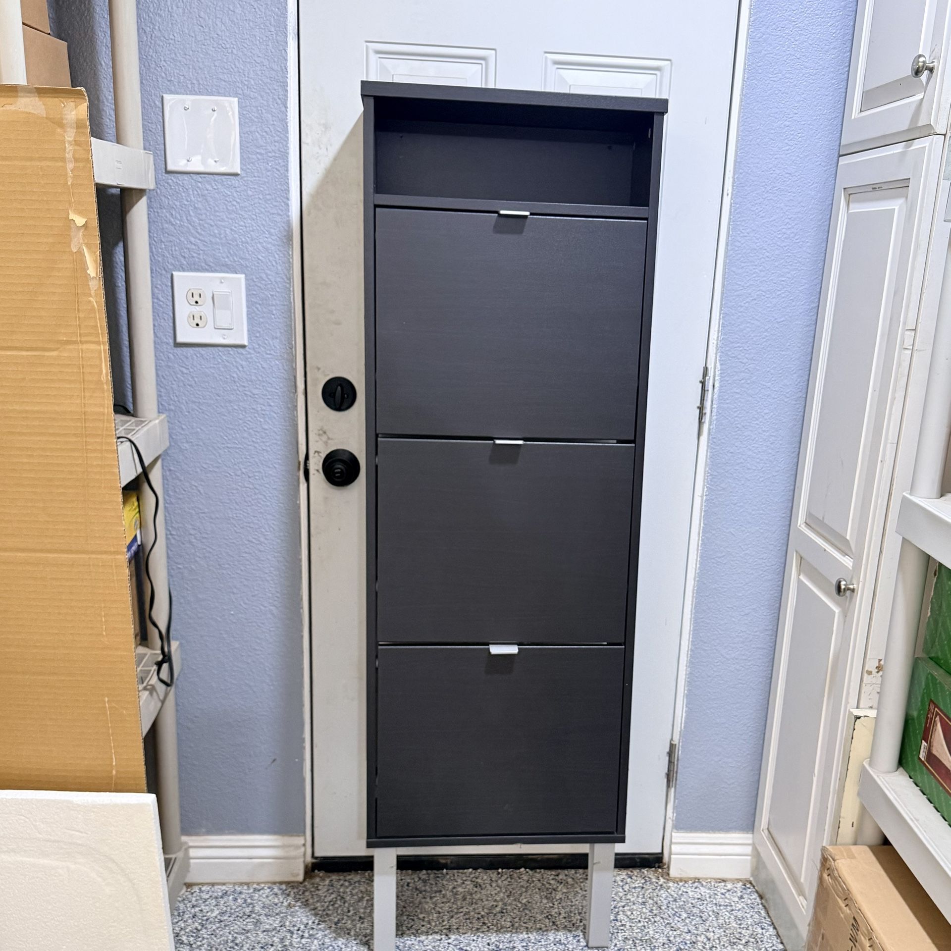 Modern Shoe Storage Cabinet 3-Tier Narrow Slim 60” Tall Black Like New