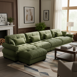 Napa 166" Modular Velvet L-Shaped Sectional Sofa with Ottoman and Bolster Arms