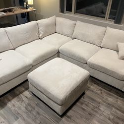 New Corduroy Sectional.  Beige.  99” X 99”.  Free Delivery!