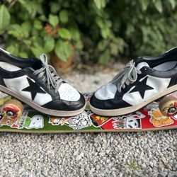 GGDB Men's Ball Star In White & Black Leather With Black Leather Star And Limited Edition Laces SIZE 44 EU