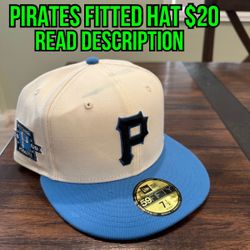 MLB New Era Pittsburgh Pirates Off White Baby Blue 1960 Patch 59fifty Fitted Hat Size 7 1/2 