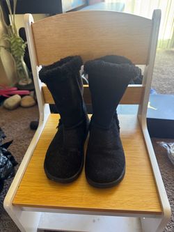 Kids Black Suede Shearling-Lined Winter Boots