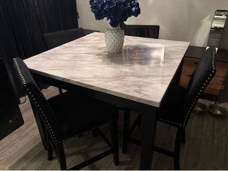 Beautiful Marble Table with Black Suede Fabric Chairs