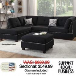 New Black Or Gray Sectional And Ottoman Sofa  Couch 