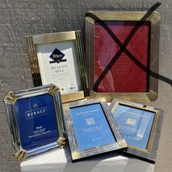 3 vintage metal silver gold brass mirrored Art Deco, Hollywood regency, 80s Rock glam picture frames