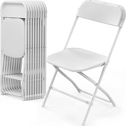 10 Pack White Plastic Folding Chair, Indoor Outdoor Portable Stackable Commercial Seat with Steel Frame 350lb. Capacity for Events Office Wedding Part
