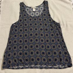 H&M Navy Blue Geometric Print Sleeveless Tank Top Size 10