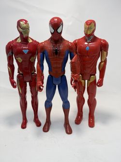 Marvel Iron Man & Spider-Man 12” Action Figure Lot of 3