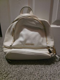 Michael Kors Rhea Medium Pebbled Leather Backpack - Optic White / Gold Hardware