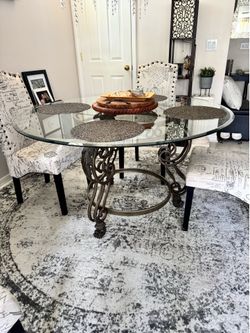 2 Tables Included- Gorgeous Beveled Glass wl Decorative Iron Dining Table with Matching Sofa Table.