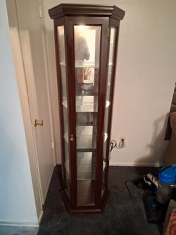 Lighted wooden curio display case