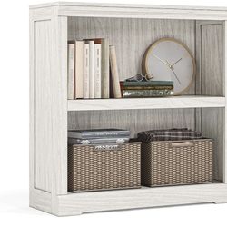 LINSY HOME 2-Tier Bookcase Display Storage Shelves Farmhouse Bookshelf for Home Office, Living Room, Bed Room - White Oak