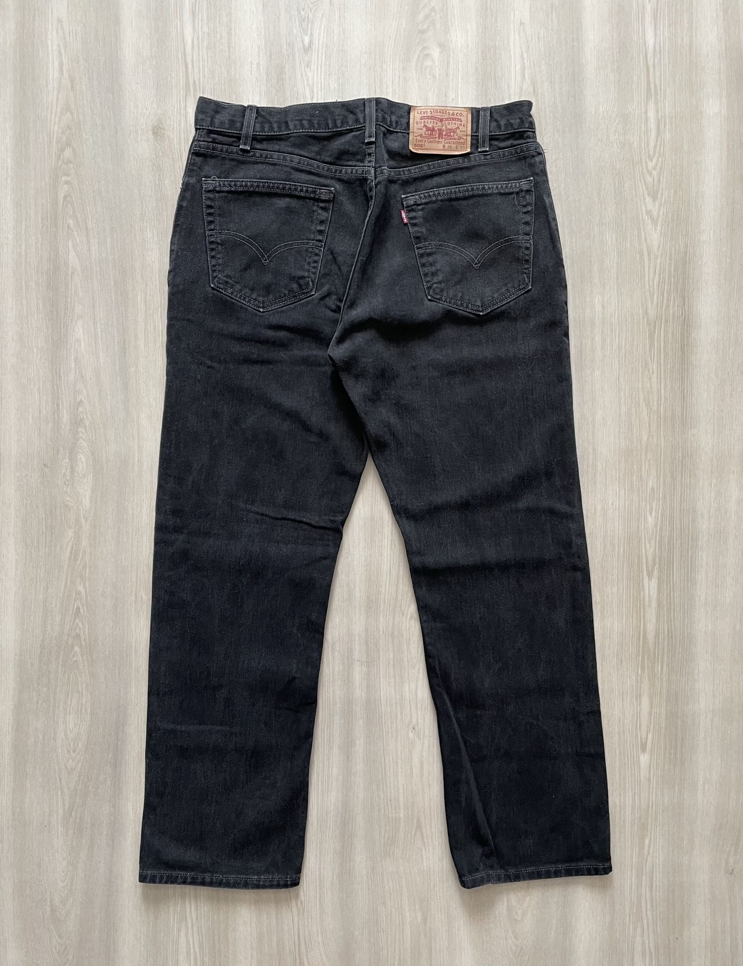 Vintage 505 Regular Fit Black Jeans Straight Leg Denim Sz 36x30 Fits 36x29