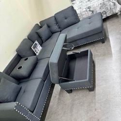 🛋️ NEW  Grey Bargain Comfy Sectional Reversible w/Pillows 🚛  Avail 🛋️
