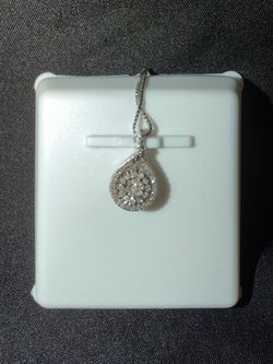 0.20 CT Natural Diamond Silver Teardrop Pendant Necklace