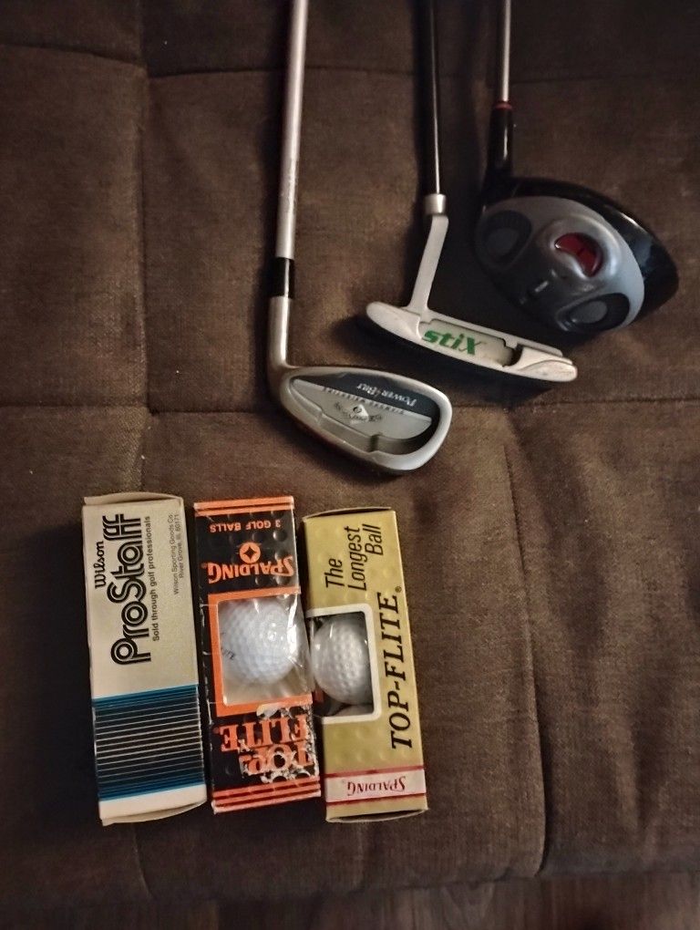 Junior Clubs And Vintage Golf Balls $35