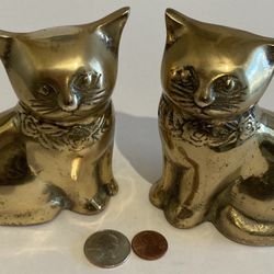 Vintage Set Of 2 Brass Kitty Cats