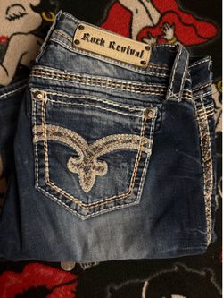 Rock Revival Men’s Jeans Size 31 Blue Distressed Premium Denim
