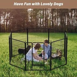 Dog Playpen Outdoor, 8-Panels Dog Pen Large Indoor Metal Puppy Pet Playpen for Small Dogs Iron Run Fence, Blackn