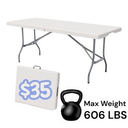 Brand New in the Box White Plastic Foldable Table 6 Ft Table 72'x30'' Banquet Table Max Weight Capacity 606 Lbs