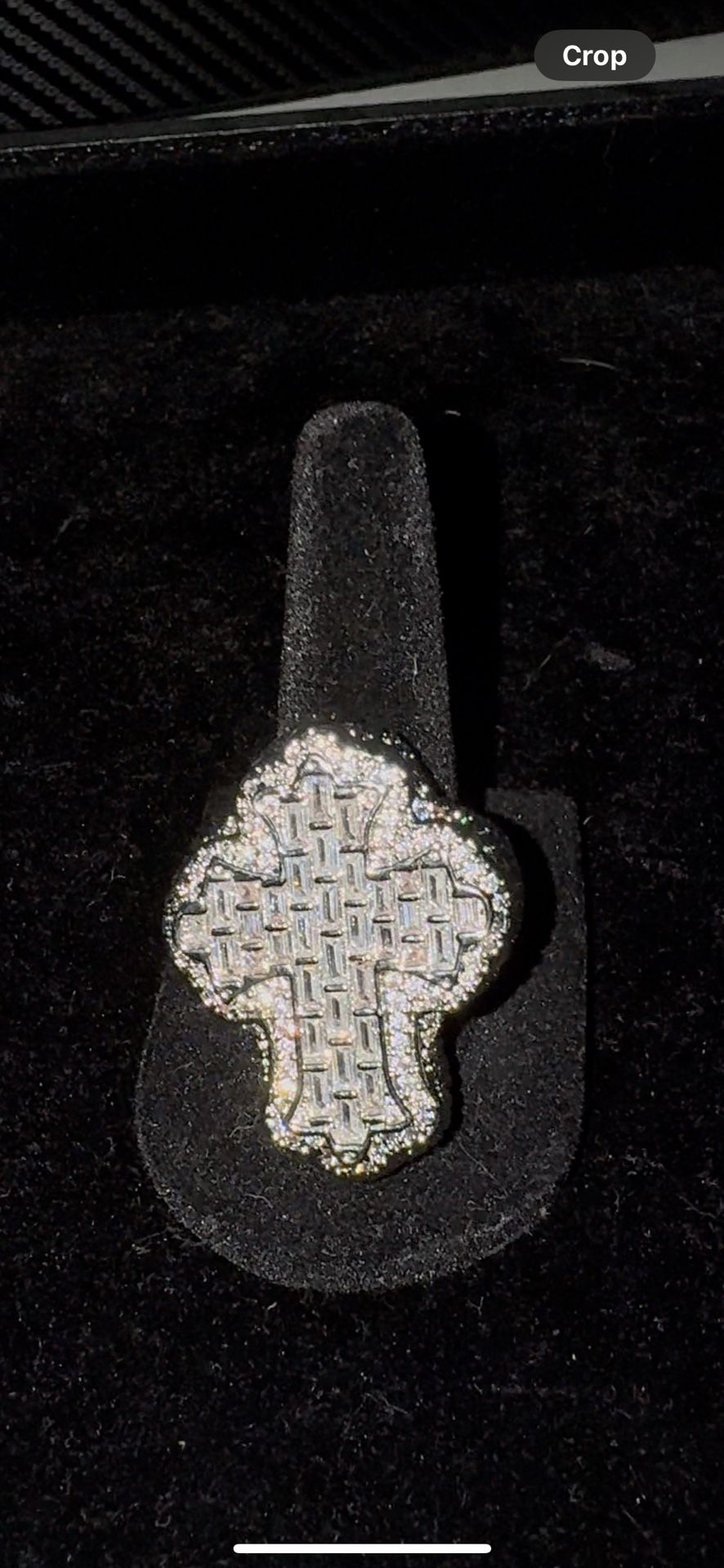Fully Iced Out, Silver Moissanite Cross Ring ( For Pinky) Passes Dimond Test!