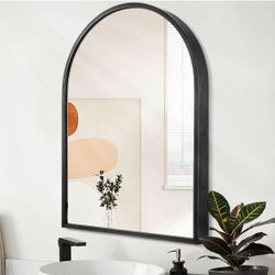 Black Arched Wall Mirror Aluminum Alloy Frame