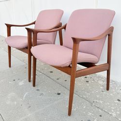 Rare Mid-Century Fredrik A. Kayser for Vatne Lenestolfabrikk Armchairs