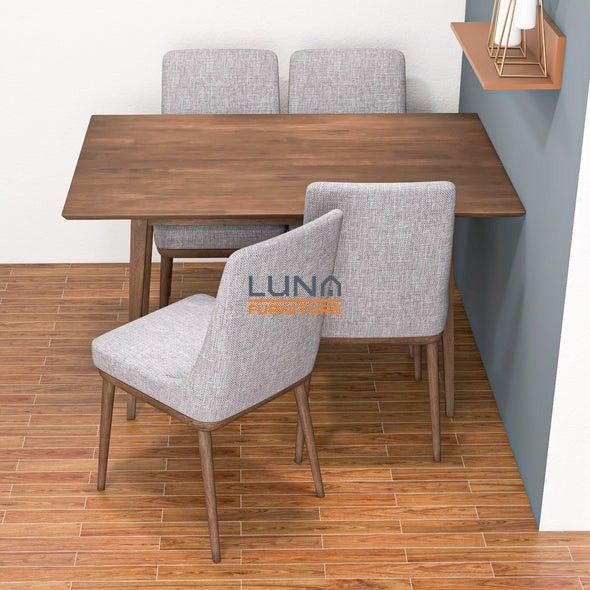 Adira Walnut Small Dining Set with 4 Brighton Gray Chairs

