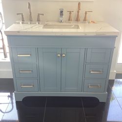 46” Bathroom Vanity Cabinet Solid Wood Quartz Top Ready For Pick Up Fully Assembled 