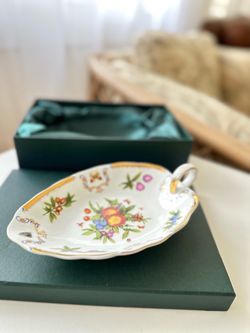 I. Godinger & Co Porcelain Fruit Butterfly Leaf Dish Gold Trim with Box