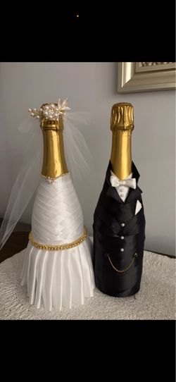 Wedding Bride & Groom Decorated Champagne Bottles