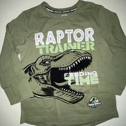 Jurassic World Kids size 3-4 yrs long sleeve RAPTOR TRAINER FEEDING TIME Green