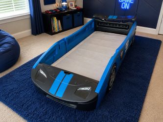 Kids Blue Race Car Bed Frame – Great Condition – $40