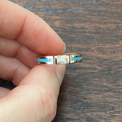 Engagement ring- Rose gold with white sapphire and turquoise inlay