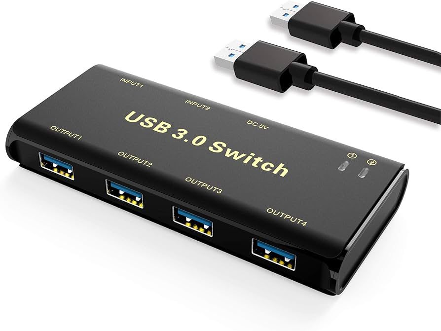 USB 3.0 Switch Selector – 2 Computers to 4 USB Devices Sharing Hub – High-Speed Peripheral Sharing Switch with 2 USB Cables