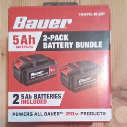 BAUER  20 volt  5 Ah  2-Pack NEW IN BOX NEVER OPENED