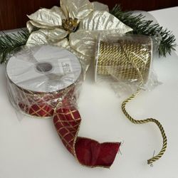Home interiors and gifts Luxury Red Ribbon and gold twisted cord rolls