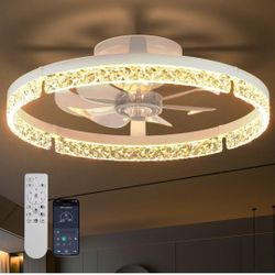 20" Flush Mount Ceiling Fan with Lights Remote App Control Dimmable LED Low Profile White