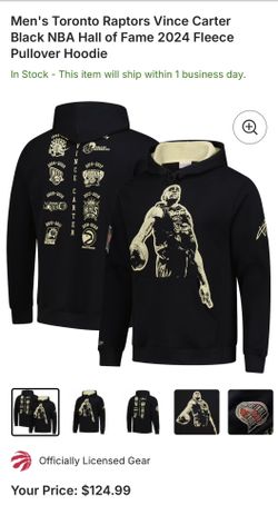 Men's Toronto Raptors Vince Carter Black NBA Hall of Fame 2024 Fleece Pullover Hoodie 