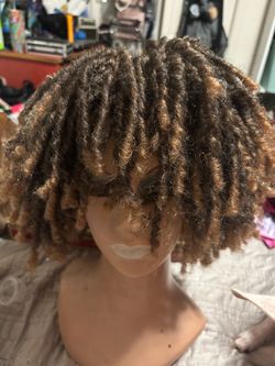 Short Faux Locs Wig Brown Highlighted