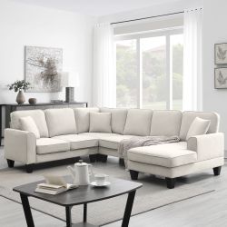 108*85.5 Modern U Shape Sectional Sofa, 7 Seat Fabric Sectional Sofa Set with 3 Pillows Included for Living Room, Apartment, Of